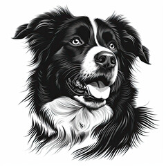 Fototapeta premium A black and white drawing of a Australian Shepherd dog