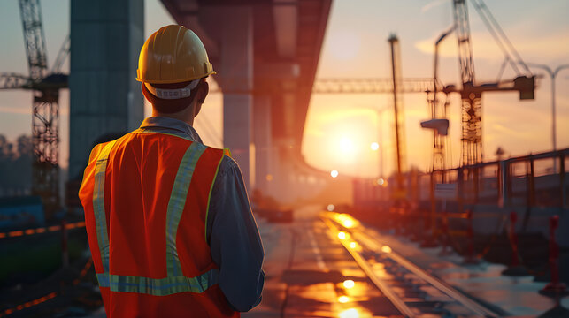 Inspecteur de chantier v&eacute;rifiant la construction de routes et ponts