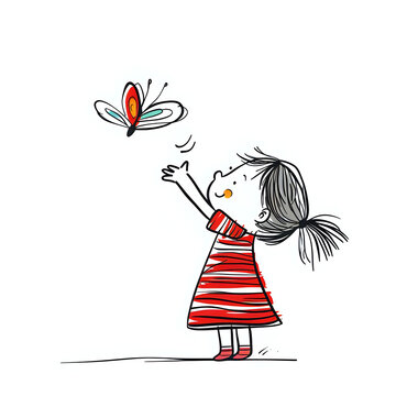 recommend clip art: A girl releases a caught butterfly into the wild