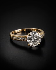 Thin ring with one large diamond and small diamonds