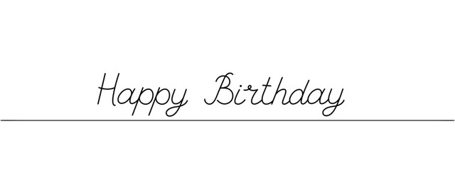 happy birthday phrase continuous line drawing, black line vector illustration, editable stroke, horizontal design element