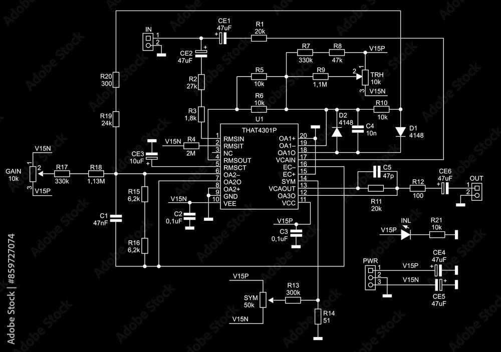 Aufkleber schematic diagram of electronic device on sheet of paper. vector drawing electrical circuit with con