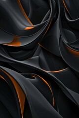 Obraz premium Fluid Dynamics: Abstract Black and Orange Curves, Smooth Flowing Lines, Futuristic Art, Modern Design, Glossy Texture, Dynamic Pattern, Deep Shadows, Digital Art, Swirling Folds, Elegant Motion