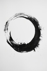 Japanese Enso zen circle meticulously crafted with black ink, against pristine white background