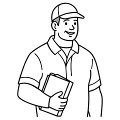 A coach with a playbook line art silhouette vector illustration