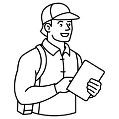 A coach with a playbook line art silhouette vector illustration