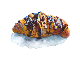 Watercolor illustration of croissant on a white background