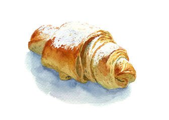 Watercolor illustration of croissant on a white background