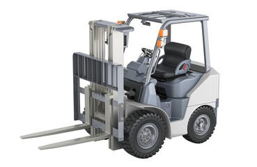 White Warehouse Forklift Truck, 3D rendering isolated on transparent background