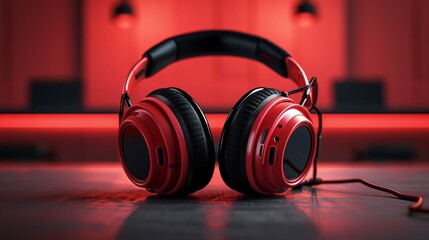 Red Headphones on Red Table