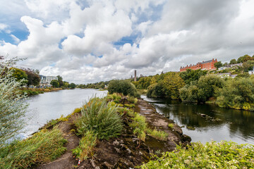 River Lee in Cork with view of waterworks and blue sky