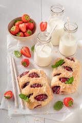 Delicious and sweet strawberry yeast cake as summer snack.