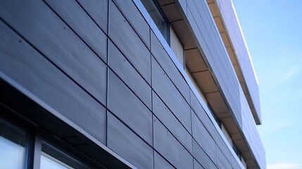 Obraz premium detailed view of a building's fa? section ade during a fiber cement siding installation, showcasing the precision and craftsmanship involved in achieving a modern, clean look