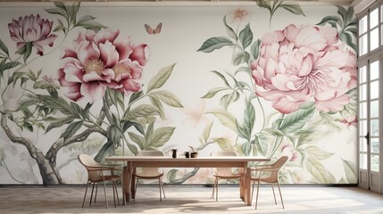 Watercolor Botanical Garden. Colorful flower background and mural wallpaper. Summer or spring. High quality AI generated image