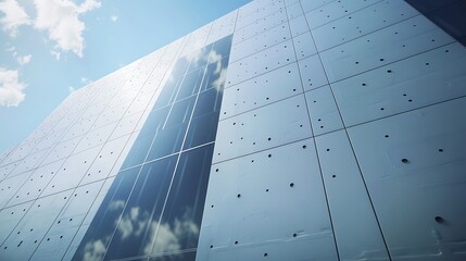 futuristic data center exterior, clad in high-tech fiber cement panels that enhance its thermal management and security features