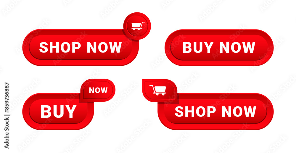 Poster button online store icon set. shop now and click buy add to cart symbol. vector illustration isolate