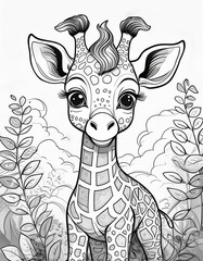 Children's coloring book page of a cute baby giraffe © Adrianna