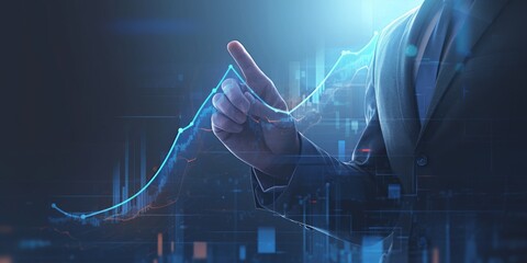 Businessman Pointing at Upward Arrow on Sales Chart, Symbolizing Growth and Success