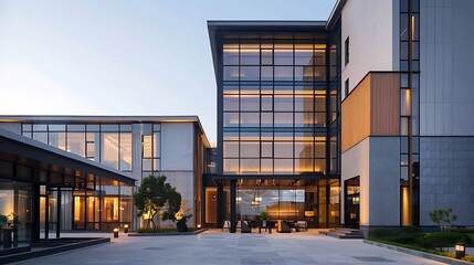 luxury hotel facade featuring a blend of glass and fiber cement panels, creating a modern look that is both attractive and functional