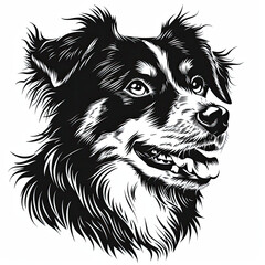 Fototapeta premium A black and white drawing of a Australian Shepherd dog