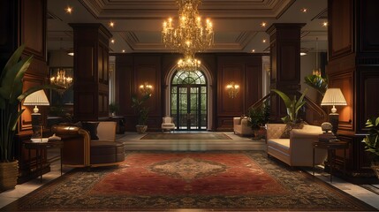 Elegant hotel lobby with luxurious classic decor