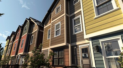Fototapeta premium luxury residential development where each home features a different texture of fiber cement siding, demonstrating the material's versatility in high-end architecture