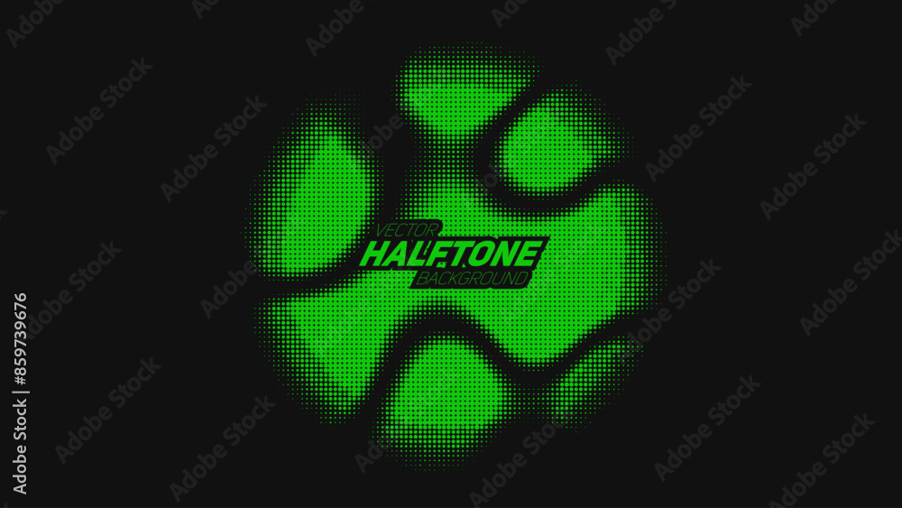 Poster abstract vector torn green halftone distorted sphere. scrathed dotted texture element. point glitch