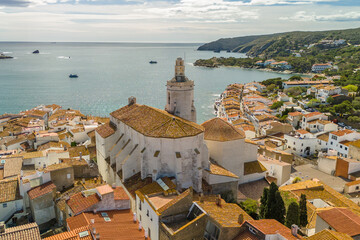 Aerial view of picturesque town of Cadaques on the Costa Brava Catalonia, Spain