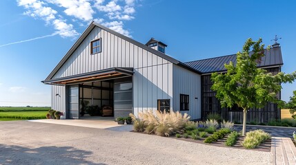 modern agricultural barn using high-performance fiber cement siding to protect against the harsh rural environment while maintaining a contemporary aesthetic