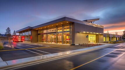 modern fire station built with fire-resistant fiber cement siding, focusing on safety and sustainability in building materials