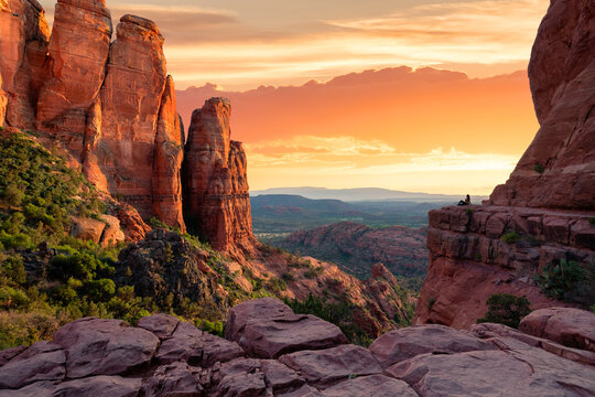 Scenic sunrise view, Sandstone butte, Sedona Arizona