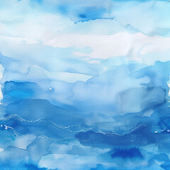 Watercolor painting of ocean waves, blue hues.