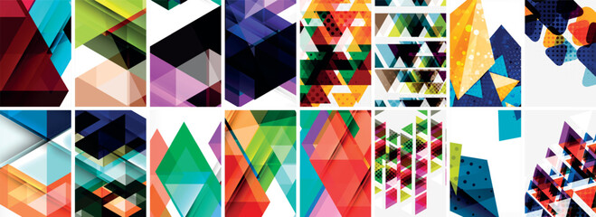 Set of abstract minimal geometric backgrounds with lines, circles and triangles. Vector Illustration For Wallpaper, Banner, Background, Card, Book Illustration, landing page