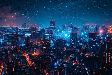 Obraz premium Nighttime View of Tokyo Cityscape With Sparkling Lights and Stars