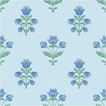 floral block print repeat pattern vector file, flower print, boho floral pattern