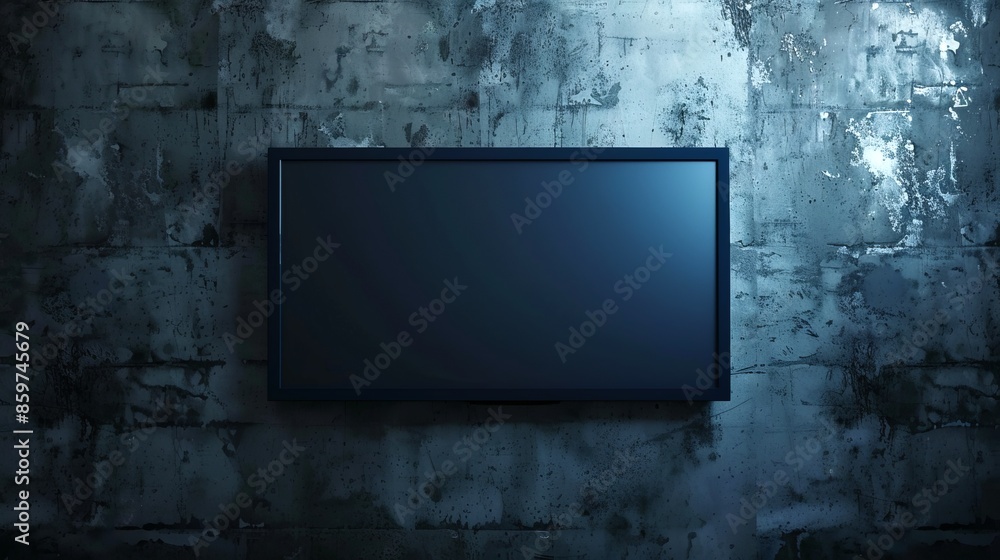 Poster dark wall with modern blank tv screen for design and display concepts. contemporary and minimalist s