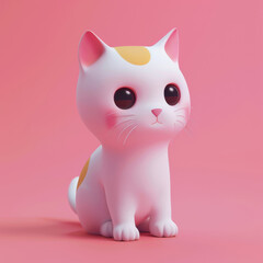 Fototapeta premium Cute 3D full size cat icon on a plain pink background, blue, white, yellow pink, matte, highly detailed/