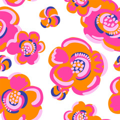 Seamless pattern with abstract сute flowers print on white background.  Creative texture for fabric, wrapping, textile, wallpaper, apparel. Vector illustration