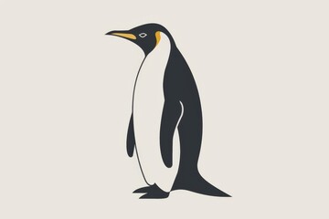 Fototapeta premium Simple illustration of an emperor penguin standing in profile, facing left, with a white background, ideal for minimalist designs