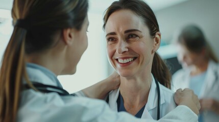 Fototapeta premium Female doctor showing empathy to patient after successful treatment.