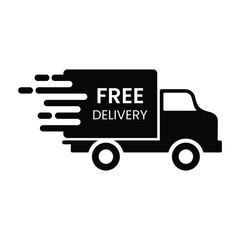 Delivery truck icon collection. Free delivery, express delivery, fast delivery, logistic, signs. Vector Illustration.