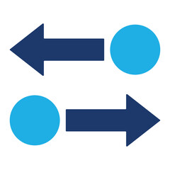 Transfer Arrows concept icon. Two blue arrows pointing in different directions. Sending, receiving or exchanging data, money, currency or information. Web trade symbol. File backup, logistic move