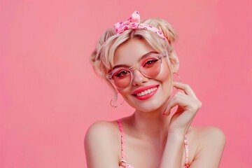 Naklejka premium Photo of adorable lady in doll outfit enjoying summer journey.