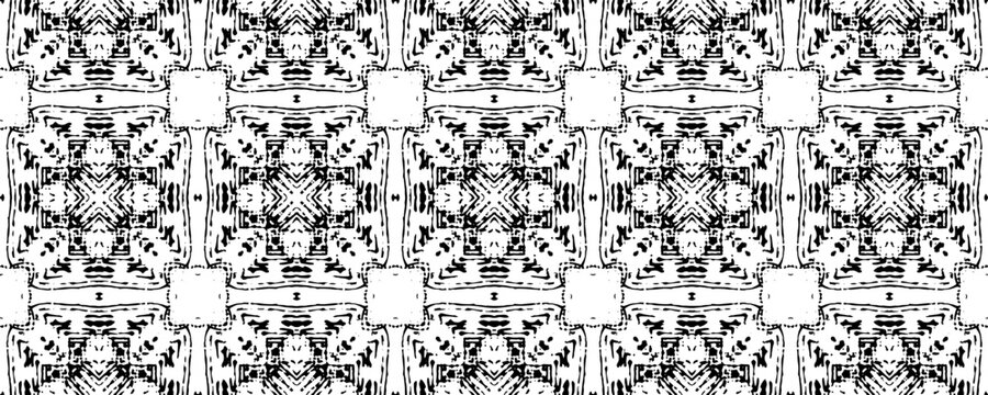 Simple Doodle Pattern. Ethnic Wavy Batik. Native Ikat Doodle Batik. Gray Colour Ink Scribble Textile. Doodle Design Ink Pattern. Black Color Tribal Ink Brush. Seamless Ikat Scribble Repeat.