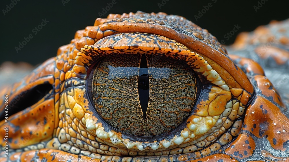 Poster this is a high-resolution close-up image focused on a single reptile eye, highlighting its intricate