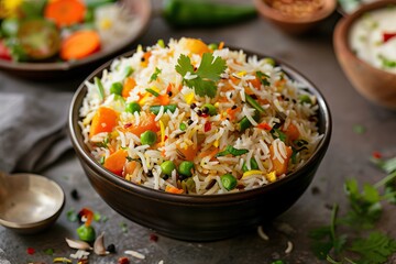 Veg biryani or veg pulav  Fried rice indian food  Veg biryani or veg pulav  Fried rice indian food