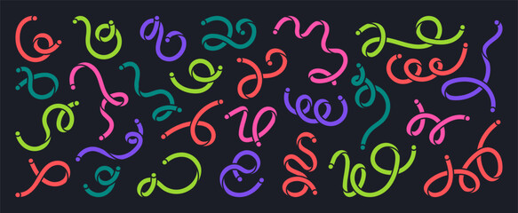 Abstract doodle shapes. Colorful scribble lines, creative minimalist style symbols flat vector illustration set. Simple childish drawing shapes collection