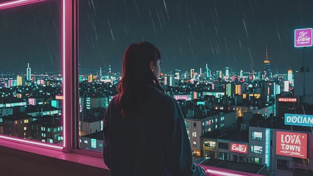 Lofi Girl Stargazing at Night  Raining Sky Video  - Cosmic and Beautiful Scene