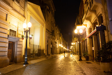 Night view of Rua XV de Novembro, in the center of the city of Santos