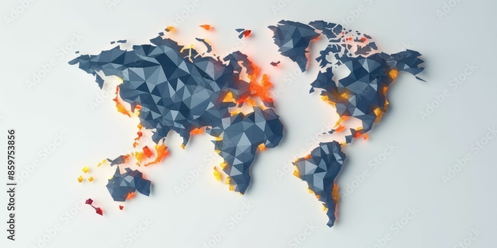 Poster polygonal world map on a white background. the various bright world map made from polygon material. 